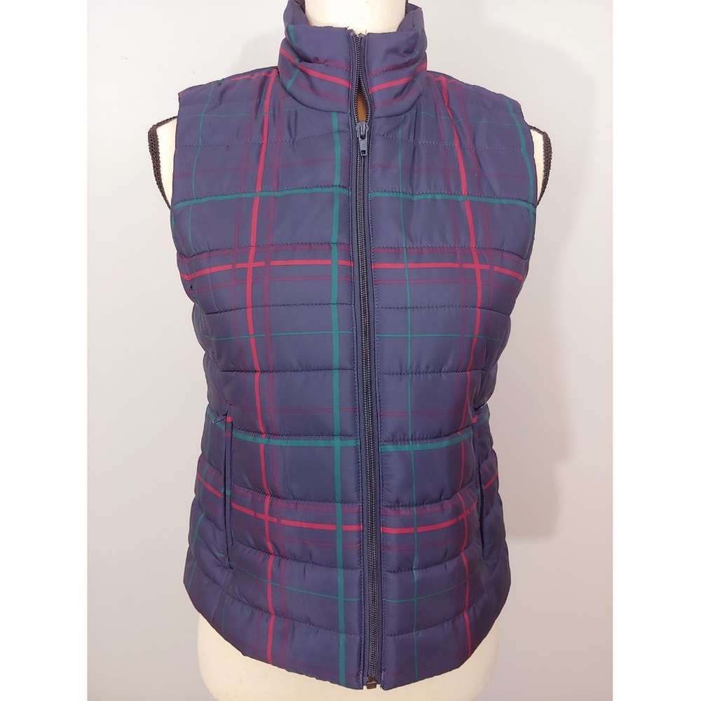 NWOT Loft Puffer Vest - Navy  Plaid Size XS